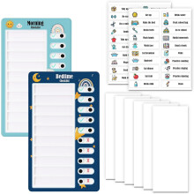 2PCS Checklist Boards, Chores Chart Routine, Behavior Chart for Kids, Detachable Routine Planner To Do List Boards for Kids (1 Morning Checklist & 1