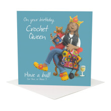 Holy Mackerel have a ball crochet queen female birthday card for her - designed by artist Erica Sturla