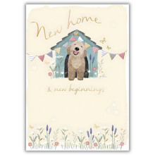 New Home Congratulations Card - Dog and Flowers - New Home & New Beginnings - Special Finishes - Made in the UK - Eco Friendly