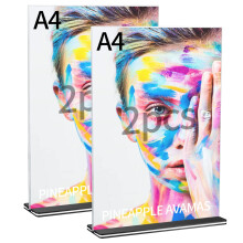 QOOSIKICC 2 Pcs A4 Acrylic Sign Holders, Clear Poster Menu Holder, Vertical Version Double Sided Display Stands for Office, Restaurant, Hotel, Photo