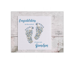 New baby boy card, Grandson card, Congratulations to the new grandparents, Blue floral baby feet, welcome to the world little one