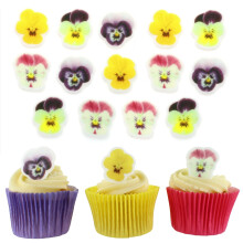 Culpitt Mixed Pansies Sugar Decorations | 32 Edible Cupcake Toppers | Printed Fondant Sugar Paste Cake-Decorations, Yellow, Purple, Pink