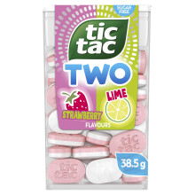 Tic Tac Two Strawberry & Lime Mints - Sugar Free Fruity Sweets - Refreshing Breath Fresheners with Dual Flavour Twist - Pocket Dispenser Pack (38.5g)