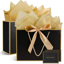 Gift Bags for Present, 2 Pack Medium Gift Bag with 2 Wrappers and 2 Cards, Paper Gifts Bags Shopping Bags with Handles for Women Men Birthday Wedding