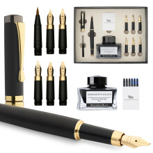 Wordsworth & Black Calligraphy Pen Gift Set, Includes Ink Bottle, 6 Ink Cartridges, Ink Refill Converter, 6 Replacement Nibs, Luxury Bamboo