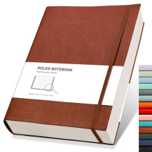 RETTACY A4 Lined Notebook College Ruled/Thick Journal - Extra Large Softcover Composition Notebooks with 2 Free Sticky Notes 320 Pages,Faux Leather