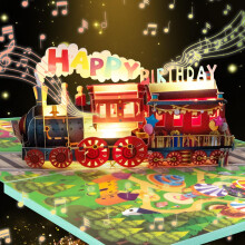 CNLITIHEKA Musical Train Birthday Cards, 3D Lights and Music Pop Up Birthday Card, Happy Birthday Card, Funny Train Birthday Gift