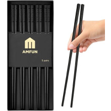 AMFUN Fiberglass Chopsticks, 5 Pairs Reusable Japanese Chinese Chop Sticks With Sakura Patterns, Dishwasher-Safe, Non-Slip Set for Sushi Noodles Rice