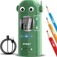AFMAT Electric Pencil Sharpener for Colored Pencils 7-11.5mm,Auto in&Out,Robot Fully Automatic Rechargeable Pencil Sharpener with Container,for Large