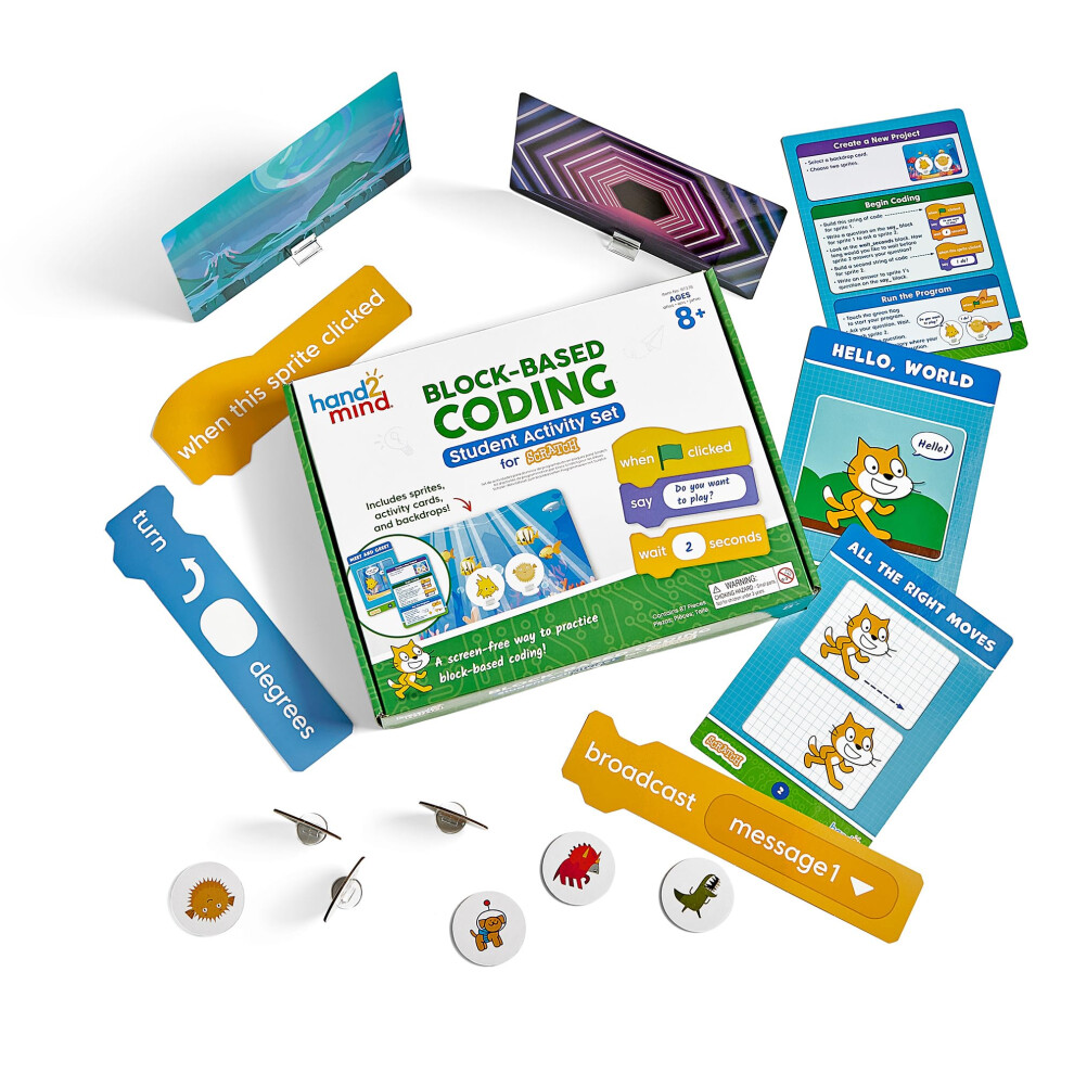 hand2mind Learning Resources Block-based Coding Student Activity Set for Scratch, Coding for Beginners, Learn to Code, Step by Step Coding, Ages 8+
