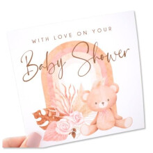 Baby Shower Card. Pregnancy Congratulations. Mummy To Be Card. Neutral Dried Pampas Flowers & Rainbow Arch. Nude Pink Beige. Square Modern Greeting