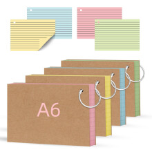 A6 Flash Cards 160Pcs Revision Cards (148x105mm) Double Sided Record Cards with Metal Binder Ring Assorted Colours Index Cards Lined for School