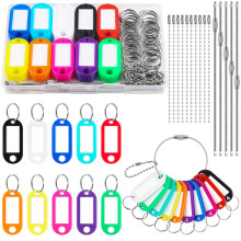 Caianwin 50 Pack Key Tags with Labels, 10 Colors Key Fobs with labels, Key Labels Set with 10 Ball Beads Chains and 5 Keychain Cables for Keys, Pets