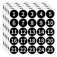 5 Sheets 1-25 Consecutive Number Stickers, 1.2 Inch Round Black Number Stickers, Self-Adhesive Waterproof Numbered Labels for Inventory Storage Boxes