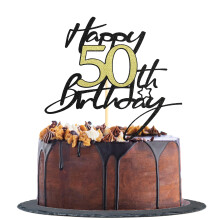 Sotpot 1 Pack 50th Birthday Cake Topper Black Gold Glitter Birthday Cake Decorations for 50th Birthday Theme Party Cake Decorations Supplies