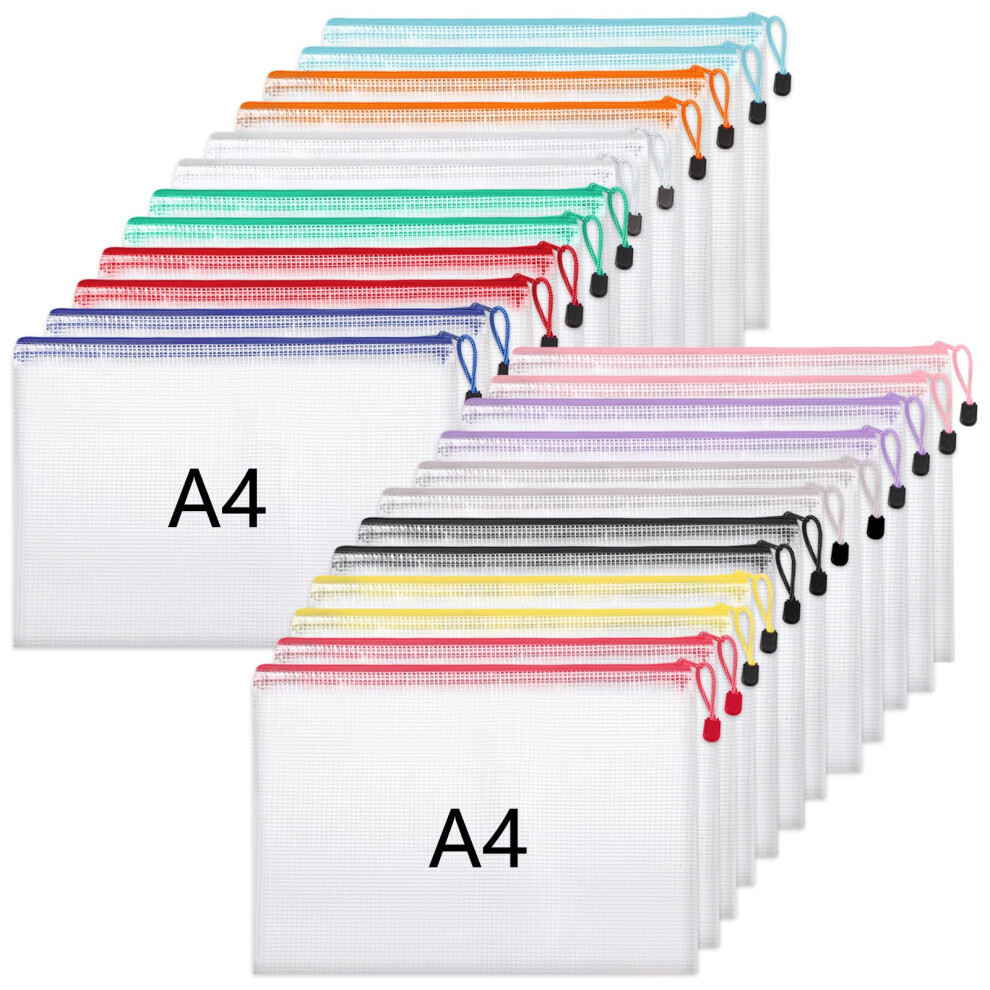 Photos - File Folder / Lever Arch File A4 Plastic Wallets, 24 Pack Zip Lock Bags Mesh Document Wallet File Folders Zip Pouches with Labels for School Office Suppli