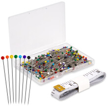 Sebudion 300pcs Glass Head Sewing Pins, 38mm Long Straight Dressmaking Pins with Storage Case and Tape Measure for Quilting, Crafts, Jewellery DIY