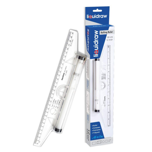 Liquidraw Rolling Ruler 30cm / 12 inch Protractor | Metric Technical Drawing Tool for Architects, Engineers & Students | Measure Angles