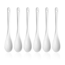 6 Pieces Ceramic White Spoon, Ceramic Spoon, Jam Spoon, Mini Dessert Spoon, Teaspoon, Tableware Set Suitable for Restaurants, Dessert Shops and Cafes