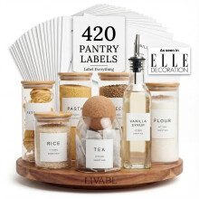 Livabl 420 UK Designed Pantry Labels for Jars - Stylish Minimalist Food White Labels Stickers for Jars | Kitchen Organisation - Durable Design for Lo