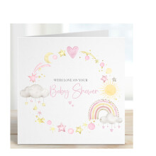 PINK Baby Shower Card stars clouds, Mummy To Be, Baby Boy, Congratulations Card, Pregnancy Congratulations Card, Parents To Be Card, Bun In Oven