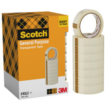 Scotch Transparent Tape 508-8 Rolls - 19 mm x 66 m - General Purpose Clear Tape for School, Home and Office
