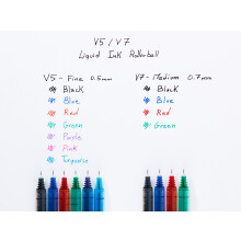 PILOT - V7 Hi-Tecpoint Liquid Ink Rollerball Pen - Medium 0.7mm Tip - 5 x Black