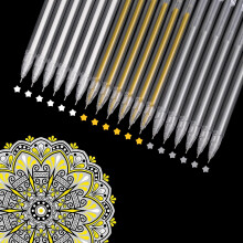 18PCS White Gel Pen Set for Black Paper, Gold and Silver Pens, 0.5mm Fine Point, Art Drawing and Note Taking - Gelly Roll Fineliner