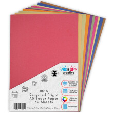 A3 Recycled Sugar Paper Bright Colours 50 Large Sheets in 10 Assorted Colours, Great for Arts & Crafts, Drawing