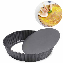DDSHUN 8 inch Quiche Pan Round Fluted Tart Tin Flan Dish Removable Loose Bottom Non-Stick Pie Dish Quiche Pans Fruit Cake Mould Round Fruit Cake