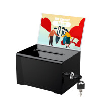 Uniclife Black Acrylic Donation Box for Fundraising Suggestion Box with Slot and Lock Plastic Ballot Boxes with Sign Holder Storage Container for Vot