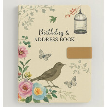 Sixstore Telephone Address & Birthday Book A-Z Index Beautiful Fabric Vintage Style Cover A5 Size Soft Padded Cover Address & Birthday Book with