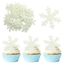 50Pcs White Edible Snowflake Cupcake Toppers Snowflakes Cake Topper Decorations for Christmas Winter Holiday Frozen Theme Babyshower Birthday Wedding
