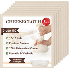 TOPULORS Cheese Cloths, 8 PCS 41x41cm, Hemmed 4 Edges, Grade 100 Ultra Fine 100% Unbleached Cotton