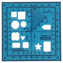 Military Map Protractor and Symbology Stencil — GTA 05-02-012 with NATO Warfighting Icons and Range-Finding Sector, Degrees and Mils