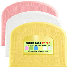 SURDOCA Dough Scraper Bench Scraper - 3P 4.7x3.7 Plastic Flexible Bowl Scraper, Sharp Edge & Angles Cake Scraper. Non-Slip Bakeware Decorating Tools