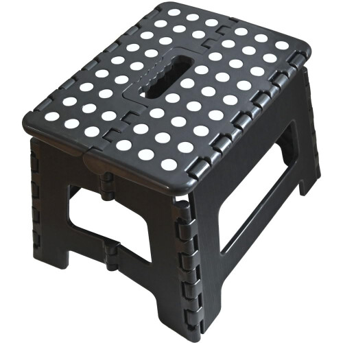 Armo Folding Stool Step Down Footstool With Carry Handle Compact Foldable Foot Stool DIY Footstool Ladder MAX Weight 150KG (Black)