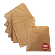 200 x Strung Kraft Paper Bags (7 x 7 inch) – Brown Paper Bags for Food, Lunch, Gifts, Groceries, Sandwiches & Takeaway