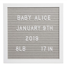Pearhead Classic Wooden Felt Letterboard, Gender-Neutral Baby Keepsake Nursery Décor, Soft Photo Prop Message Board, Grey and White
