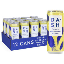 DASH Water Lemon - 12 x Lemon Flavoured Sparkling Spring Water - NO Sugar, NO Sweetener, NO Calories - Infused with Wonky Fruit (12 x 330ml cans)
