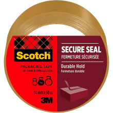 Scotch Secure Seal Packaging Tape Brown 50 mm x 50 m 1 Roll/Pack - Ideal for Packing Boxes and Parcels