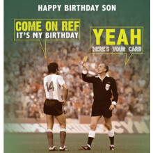 Funny Son Football Birthday Card – Humorous Sports-Themed Birthday Card for Son – Retro Style Comedy Greeting Card for Football-Mad Fans