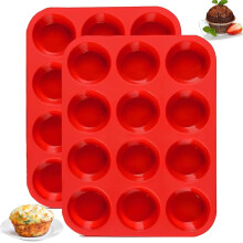 BREEZO 2 PCS 12-Cavity Silicone Muffin Trays, Non-Stick Muffin Moulds Muffin Cupcake Tin for Making Muffin Cakes Pudding Bread Chocolate Cupcakes