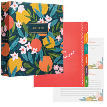 Jot & Mark 8.5" x 9.5" 3 Ring Recipe Binder with 50 Matching 4x6 inch Recipe Cards, 25 Top & Bottom Binder Sleeve Sheet Protector