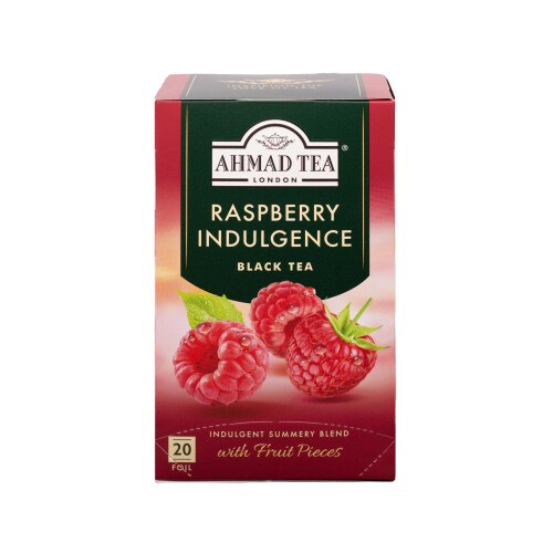 Ahmad Tea Fruit Black Tea | Raspberry Indulgence Fruit Black Tea | 20 Teabag Sachets | 1 Pack