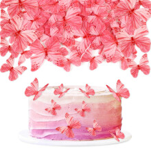 60Pcs Edible Butterfly Cupcake Toppers 3D Edible Butterfly Cake Topper Red Butterfly Cupcake Decoration Picks Wedding Baby Shower Party Wedding