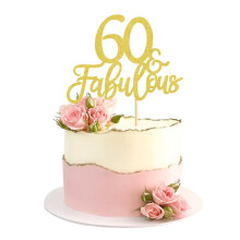 Blumomon 3 Pack 60 & Fabulous Cake Topper Gold Glitter Cheers to Happy 60th Birthday Cake Toppers Sixty and Fabulous Cake Pick Decorations for 60th