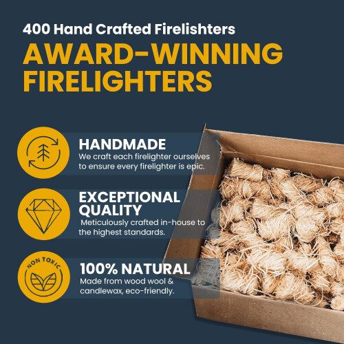 400 Ecoblaze Natural Firelighters | 2 x 200 Box | Long Burning, Fast Lighting, O 1