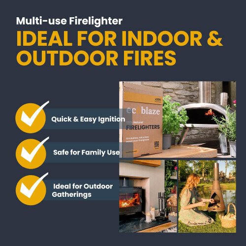 400 Ecoblaze Natural Firelighters | 2 x 200 Box | Long Burning, Fast Lighting, O 2