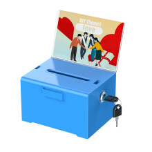 Uniclife Acrylic Donation Box with Lock and Sign Holder Blue Ballot Box with Slot Plastic Suggestion Box Tip Jar Cash Storage Container Drop Box for